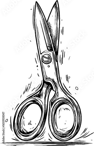 Vintage hand drawn engraving of sewing scissors design for crafts and decor