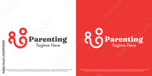 Mother parenting logo design illustration vector. Silhouette of a mother nurturing her child. Simple minimal calm icon symbol.