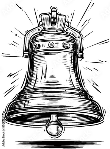 Vintage engraved ship bell sketch for nautical decor and design