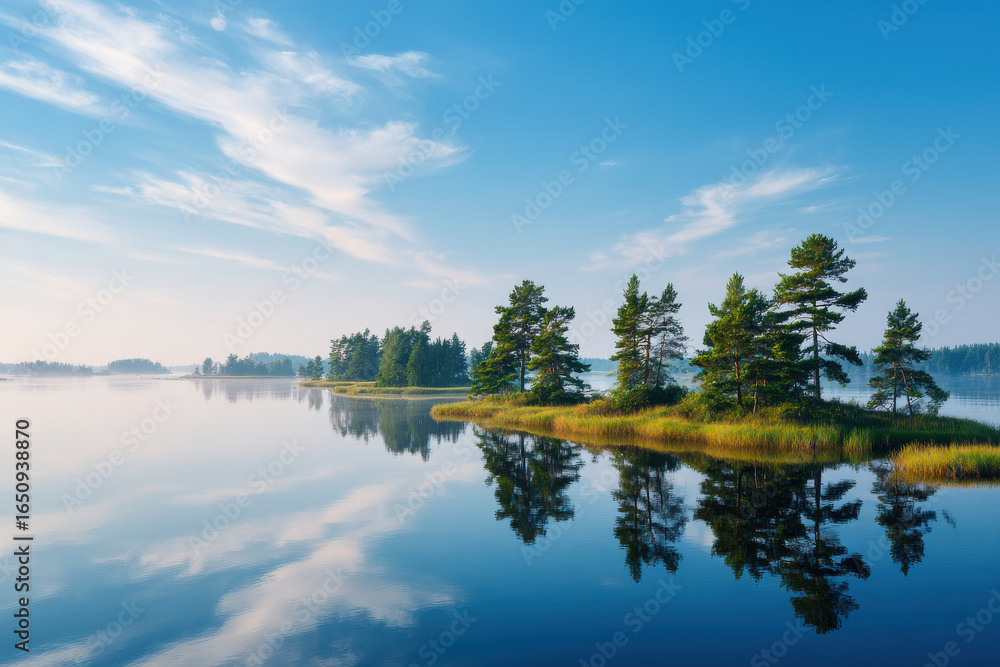 Obraz premium in summer tranquil landscapes across different countries reveal stunning lakes with crystal clear waters