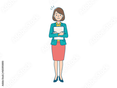 Worried Professional: A business person, seemingly experiencing a stressful moment, standing with a stack of documents, symbolizing pressure and anxiety.