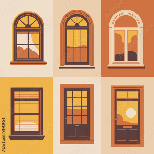 Architectural Elegance: A captivating assortment of meticulously drawn windows and doors, each showcasing unique design elements, ready for architectural visualization or design purposes.