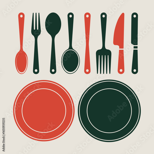 Culinary Essentials: A vivid illustration of essential kitchen utensils, featuring a set of cutlery and various cookware items, symbolizing the art of cooking and culinary practices. 