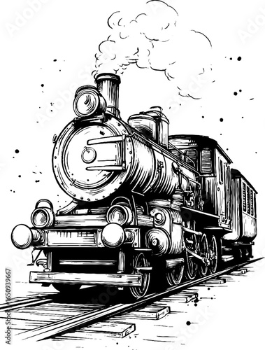 Vintage steam train carriage sketch: retro engraved design for posters and prints