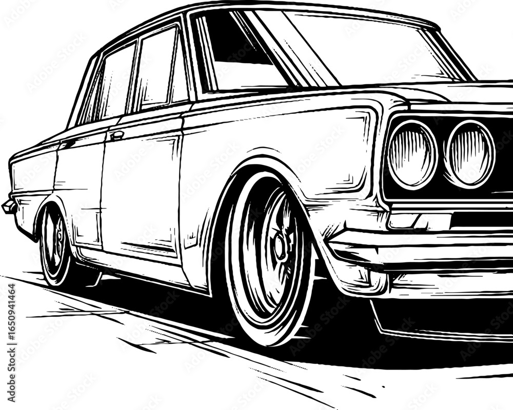 Fototapeta premium Vintage car engraving: detailed illustration for retro design and decor