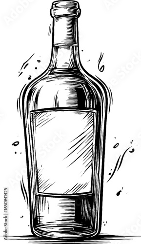 Vintage hand drawn engraving of vermouth bottle - perfect for retro label design