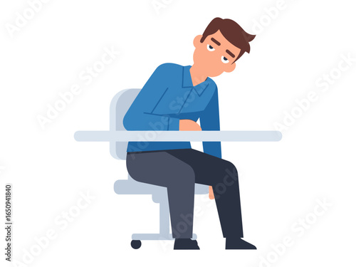 Tired Student: The illustration portrays a weary student with a slumped posture, indicating the strain of intense study and a desire for respite.