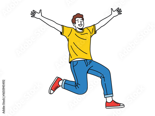 Joyful Leap: A vibrant illustration captures a man leaping with unbound excitement, his arms wide in a gesture of pure delight.