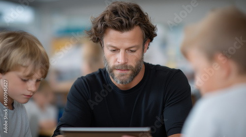 Teacher using tablet for digital visual aid collaboration