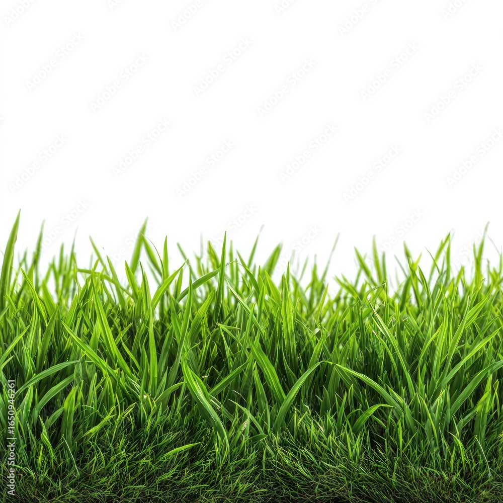 Obraz premium Lush green grass against white background