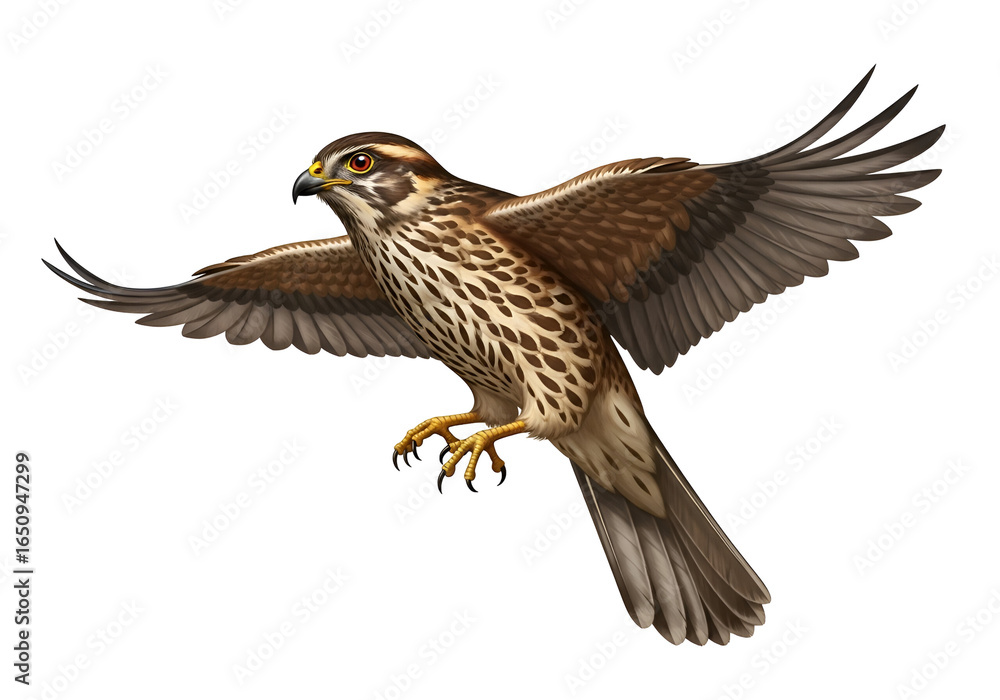 Fototapeta premium Powerful hunting bird in mid-flight with detailed feathers against a black background