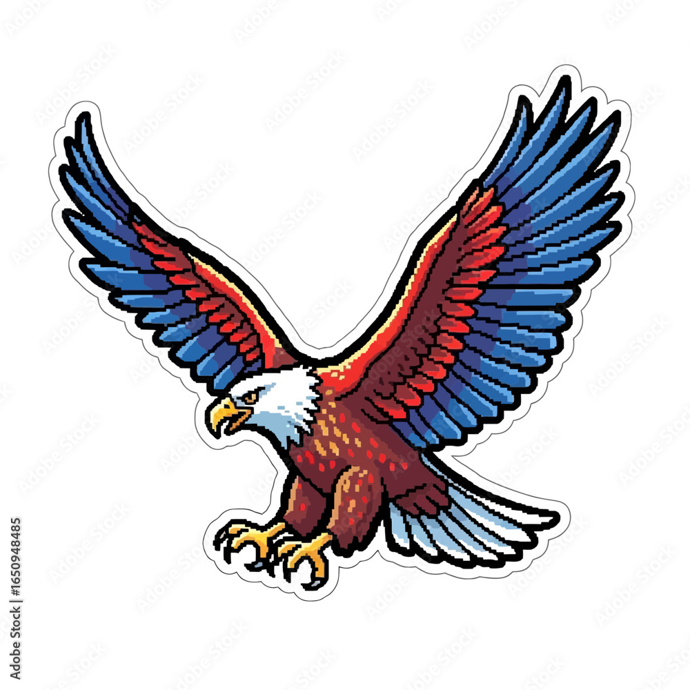 Obraz premium Retro Pixel Art Eagle Sticker - Bright Primary Color Palette