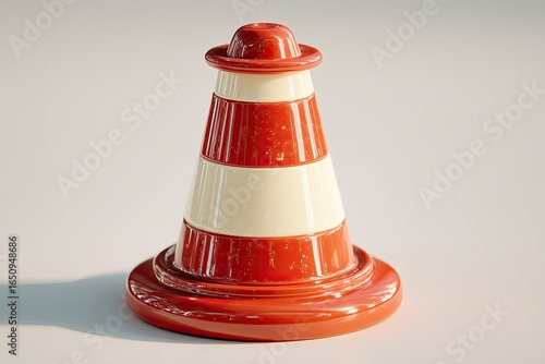 Red and white cone, lighthouse-like