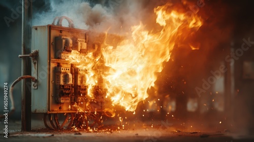 Wallpaper Mural A dramatic scene depicting an electrical fire, emphasizing the urgency and danger associated with electrical malfunctions and hazardous situations. Torontodigital.ca