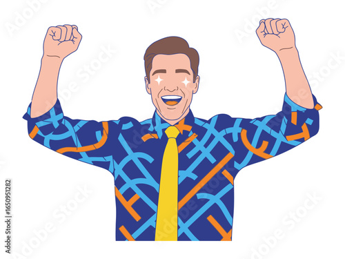 Success Celebration Illustration: A graphic illustration captures the elation of a person celebrating achievement and triumph, expressing pure joy and highlighting the moment of victory.