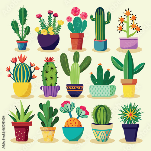 Pixel Art Cactus Collection: 20 Unique Potted Succulents & Plants for Design Projects