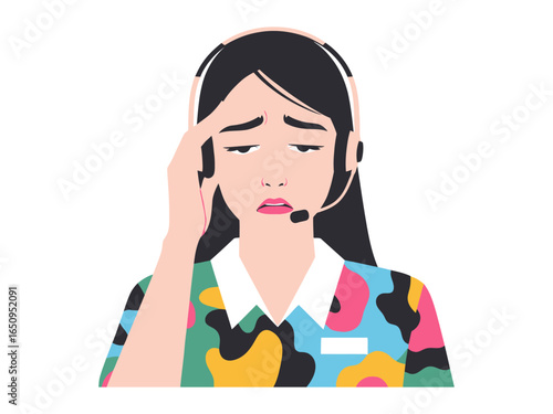 Customer Service Headaches: A stressed customer service representative struggles under the weight of customer issues. captured with bright, illustrative style.