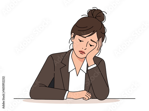 Exhaustion and Weariness: A poignant visual depicting a woman, lost in the depths of weariness and exhaustion, captured in an illustration of introspection.