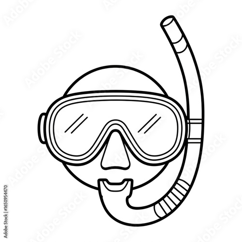 A black and white snorkel illustration line art of a coloring page