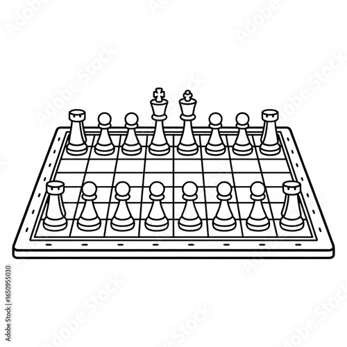 A black and white chess board illustration line art of a coloring page