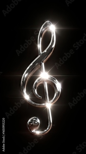 Shiny metallic treble clef on black