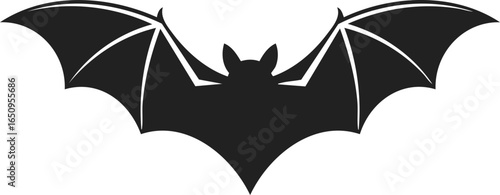 Bat silhouette, nocturnal creature, flying mammal, winged animal, spooky symbol, Halloween decoration, vintage engraving, black shape