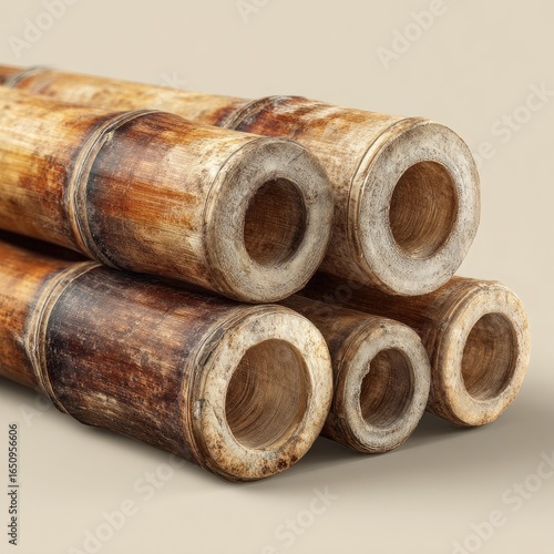 Stacked bamboo poles close-up