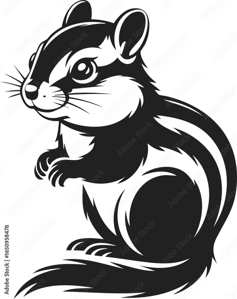 Obraz premium Chipmunk, small mammal, rodent, playful animal, wildlife creature, nature symbol, illustration of chipmunk in vintage engraving style
