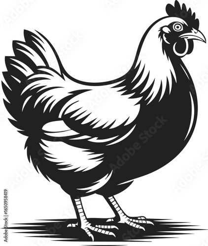 Chicken, poultry silhouette, farm bird, domestic hen, vintage engraved design perfect for rustic art