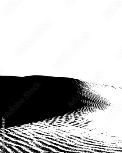 Vector art of monochromatic image of sand dunes  showcasing the intricate patterns and textures created by wind and erosion, evoking a sense of the deserts harsh beauty and natural artistry
