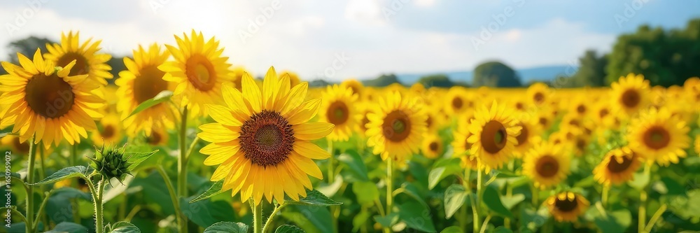 Sunflowers Swaying in Summer Breeze A Breathtaking Rural Landscape of Vibrant Yellow Blossoms Heavy with Seeds Sunflowers Swaying in Summer Breeze A Breathtaking Rural Landscape of Vibrant Yellow Blossoms Heavy with Seeds