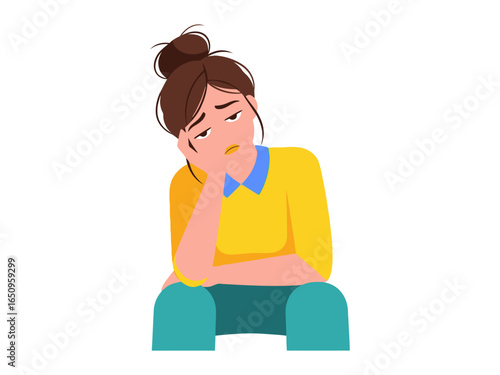 Emotional Solitude: A forlorn woman sits in solitary contemplation, her posture conveying deep sadness and reflection. The poignant illustration depicts the heavy weight of emotional distress.