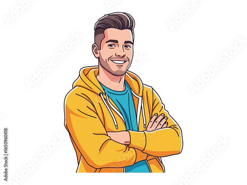 Confident Young Man: A portrait of a young, self-assured man with arms crossed, radiating a sense of poise and charisma. The digital artwork captures his confidence and approachability.