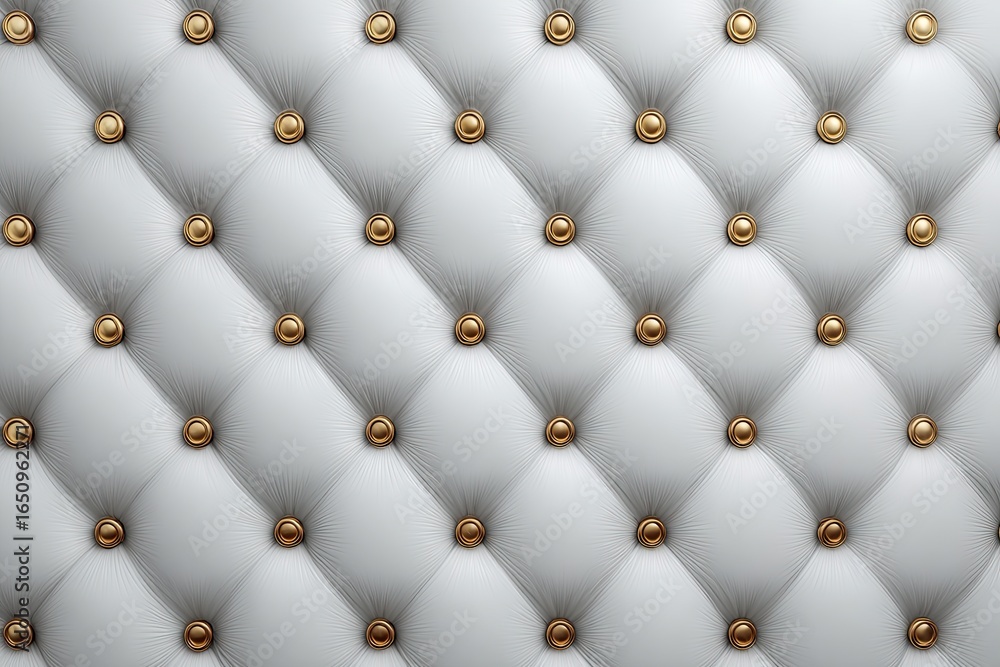 Fototapeta premium Elegant, white quilted fabric with gold studs