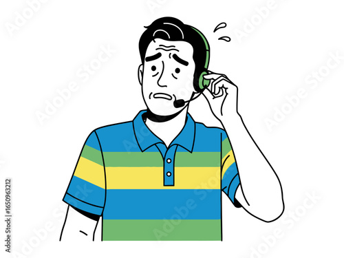 Customer Service Distress: An illustrative depiction of a customer service agent in a moment of stress. Showcasing the emotional toll of the job
