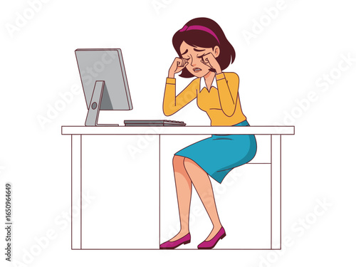 Exhausted in the Office: A person, consumed by the demands of the job, sits at a desk, embodying the emotional strain and challenge of modern work. This illustration shows emotional pressure.