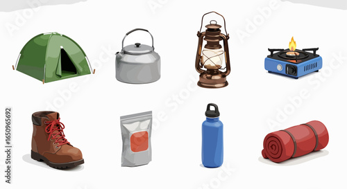 Camping gear illustration set