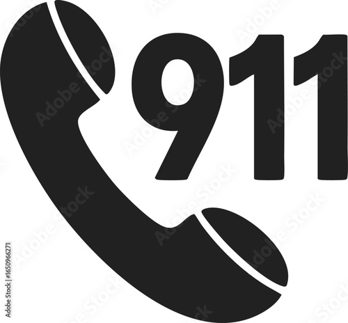 Phone, vintage engraved style illustration of a telephone with emergency number 911, communication symbol, classic design
