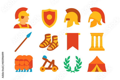 Ancient roman symbols and icons set in flat design