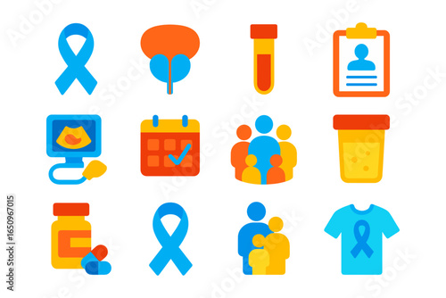 Prostate health awareness icons: flat design set for medical and educational use