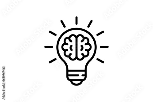 Light Bulb with Brain Icon Representing Innovation and Creative Thinking on White Background