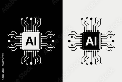 Artificial Intelligence Technology Concept with Microchip Design Symbolizing Advanced Computing and Futuristic Innovation on Contrasting Backgrounds