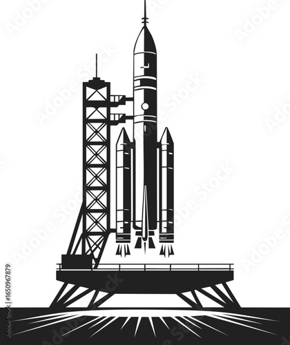 Rocket launch pad, space vehicle launch system, aerospace platform, countdown to lift-off, missile launch structure