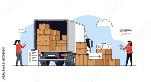 Logistics and delivery team efficiently organizing cargo for transportation and shipping
