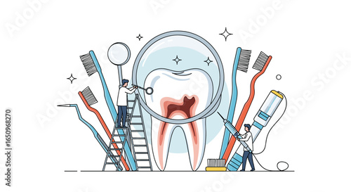 Dentist checking tooth cavity with dental tools, perfect for healthcare marketing and patient education