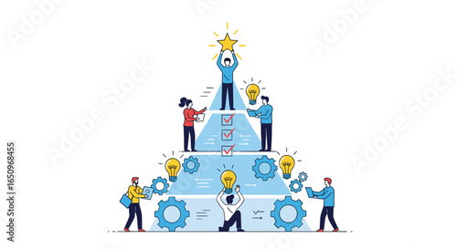 Teamwork reaching success: Business people collaborating to achieve goals with creative ideas