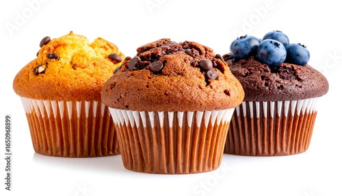 Three muffins, assorted flavors