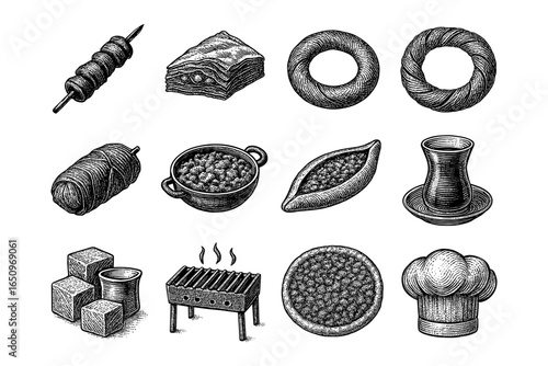 Hand drawn traditional cuisine elements collection