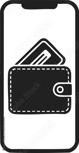 Smartphone with wallet illustration, digital wallet, mobile payment tool, financial management device, mobile finance solutions