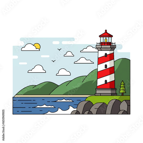 View of the lighthouse on the beach 